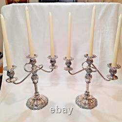 Vntg 2 International Silver Countess Silver Plate 3-Arm Candelabra Twisted 11T