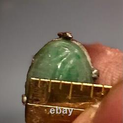 Vntg Or Antique Carved Jade Clip Earrings Set In Sterling Silver