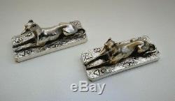 Vtg 1847 Pair of Victorian Elkington Silver Plate Greyhound Dog Paperweights