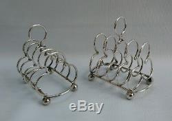 Vtg 1896 Pair Hukin & Heath Solid Silver Clover Club Toast Racks Dresser 12174