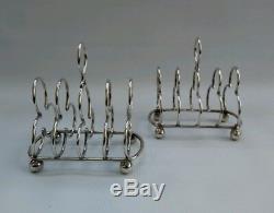 Vtg 1896 Pair Hukin & Heath Solid Silver Clover Club Toast Racks Dresser 12174