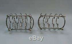 Vtg 1896 Pair Hukin & Heath Solid Silver Clover Club Toast Racks Dresser 12174