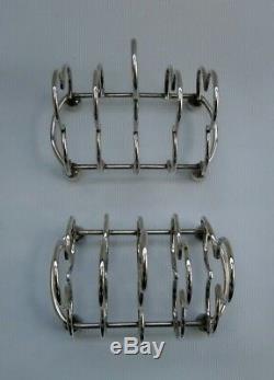 Vtg 1896 Pair Hukin & Heath Solid Silver Clover Club Toast Racks Dresser 12174