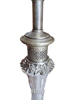 Vtg 2 Quilted Crystal Silver Lamps PAIR Tabletop MCM HOLLYWOOD REGENCY READ