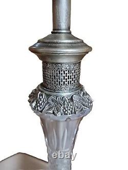 Vtg 2 Quilted Crystal Silver Lamps PAIR Tabletop MCM HOLLYWOOD REGENCY READ
