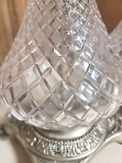 Vtg 2 Quilted Crystal Silver Lamps PAIR Tabletop MCM HOLLYWOOD REGENCY READ
