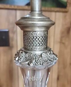 Vtg 2 Quilted Crystal Silver Lamps PAIR Tabletop MCM HOLLYWOOD REGENCY READ