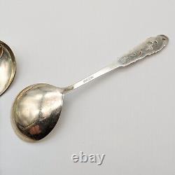 Vtg 830s Silver Brodrene Mylius TELE Pattern Large Serving Spoon Pair Cream