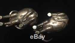 Vtg 900 Silver Statue Of Water Buffalo / Oxen Pair Betel Nut Container Box T90