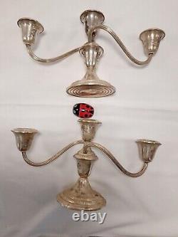 Vtg A Pair Gorham Sterling Silver Weighted 3 Candle Candelabra 1280 Sz 6x12