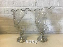 Vtg Antique Sheffield Silver Co. Sterling Weighted & Glass Pair Cornucopia Vases