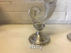 Vtg Antique Sheffield Silver Co. Sterling Weighted & Glass Pair Cornucopia Vases