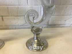 Vtg Antique Sheffield Silver Co. Sterling Weighted & Glass Pair Cornucopia Vases
