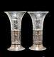 Vtg/antique Sterling Silver Cut Glass Pair Flower Trumpet Vases C. 1920s As Is