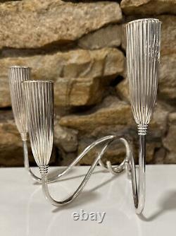Vtg Art Deco Pair Napier Triple Fluted Pretzel Silver Plate Candle Stick Holders