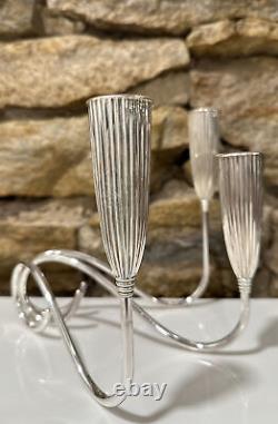 Vtg Art Deco Pair Napier Triple Fluted Pretzel Silver Plate Candle Stick Holders