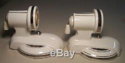 Vtg Art Deco Porcelain Sconce Light Fixture Silver Shade Pair 2 Rewired USA #C86