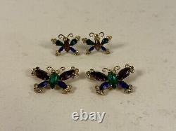 Vtg Coro Sterling Silver Pair of Butterfly Pins / Brooches with Matching Earrings