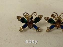 Vtg Coro Sterling Silver Pair of Butterfly Pins / Brooches with Matching Earrings