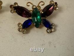 Vtg Coro Sterling Silver Pair of Butterfly Pins / Brooches with Matching Earrings