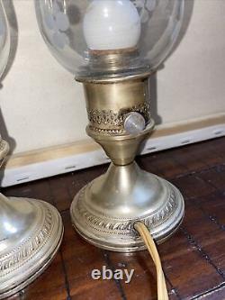 Vtg Crest Silver Co Sterling Candlesticks Electric Lamp Hurricane Lamp Pair