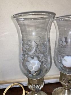 Vtg Crest Silver Co Sterling Candlesticks Electric Lamp Hurricane Lamp Pair