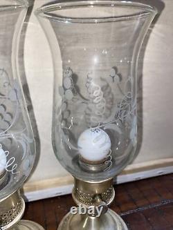 Vtg Crest Silver Co Sterling Candlesticks Electric Lamp Hurricane Lamp Pair