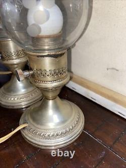 Vtg Crest Silver Co Sterling Candlesticks Electric Lamp Hurricane Lamp Pair