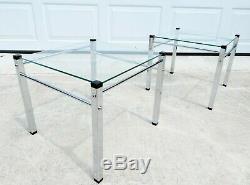 Vtg FLOATING GLASS CHROME SIDE TABLE PAIR Space Age MCM Knoll Baughman Eames Era