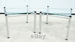 Vtg FLOATING GLASS CHROME SIDE TABLE PAIR Space Age MCM Knoll Baughman Eames Era