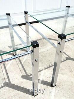 Vtg FLOATING GLASS CHROME SIDE TABLE PAIR Space Age MCM Knoll Baughman Eames Era