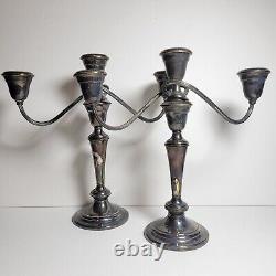 Vtg Gorham Silverplate Pair of Colonial 3 Part Twisted Arm Candelabras #YC3032
