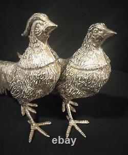 Vtg ITALY Metal Pheasant Bird Figurines Male/Female Pair Silver Plate 11.5 Long