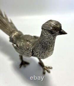 Vtg ITALY Metal Pheasant Bird Figurines Male & Female Pair Silver Plate 13 Long