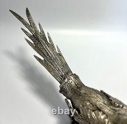 Vtg ITALY Metal Pheasant Bird Figurines Male & Female Pair Silver Plate 13 Long