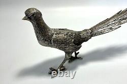 Vtg ITALY Metal Pheasant Bird Figurines Male & Female Pair Silver Plate 13 Long