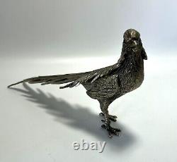 Vtg ITALY Metal Pheasant Bird Figurines Male & Female Pair Silver Plate 13 Long