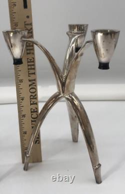 Vtg MCM Pair Community Silverplate Candle Holders Atomic Tripod Starburst Retro