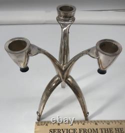 Vtg MCM Pair Community Silverplate Candle Holders Atomic Tripod Starburst Retro