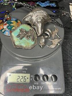 Vtg Native American sterling Silver Huge wolf bolo Earrings 950 Chakra Snake Lot