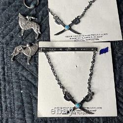 Vtg Native American sterling Silver Huge wolf bolo Earrings 950 Chakra Snake Lot
