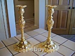 Vtg Pair Countess 24k Gold Electroplated 10 Candlesticks Hollywood Regency