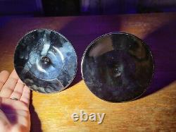 Vtg Pair Ebony Black Amethyst Etched Silver Elegant Candlestick Holder Victorian