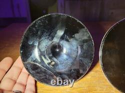 Vtg Pair Ebony Black Amethyst Etched Silver Elegant Candlestick Holder Victorian