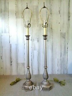 Vtg Pair Heyco Silver & Gold Buffet Lamps Table Lamps Hollywood Regency 35 tall