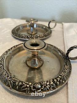 Vtg Pair Kirk Sterling Silver Chamber Candlestick Holders By Kirk & Son Rare