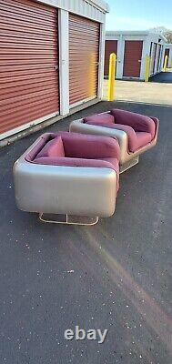 Vtg Pair Mid Century Modern Space Age Fiberglass Lounge Chairs Steelcase Set 1