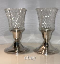 Vtg Pair Mint HeavySterling Silver Candle Stick Holders Withcrystal Peg Lights