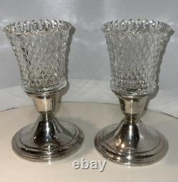 Vtg Pair Mint HeavySterling Silver Candle Stick Holders Withcrystal Peg Lights