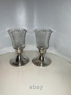 Vtg Pair Mint HeavySterling Silver Candle Stick Holders Withcrystal Peg Lights